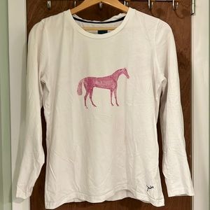 Joules Ginny white long sleeve t-shirt top with pink horse